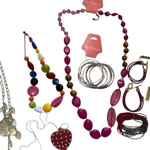 Pink and Silver Necklace Set by